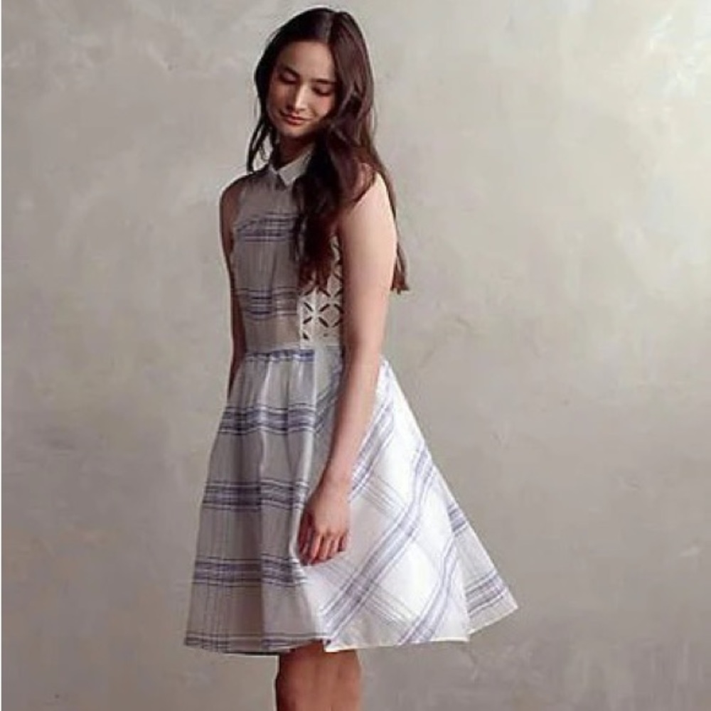 Anthropologie Blue & White Plaid "Seapane Dress" by Moulinette Soeurs, Size 4